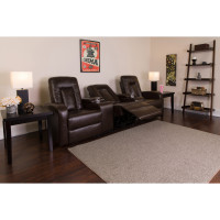 Flash Furniture Three Seater Brown Leather Home Theater Recliner with Storage Consoles BT-70259-3-BRN-GG